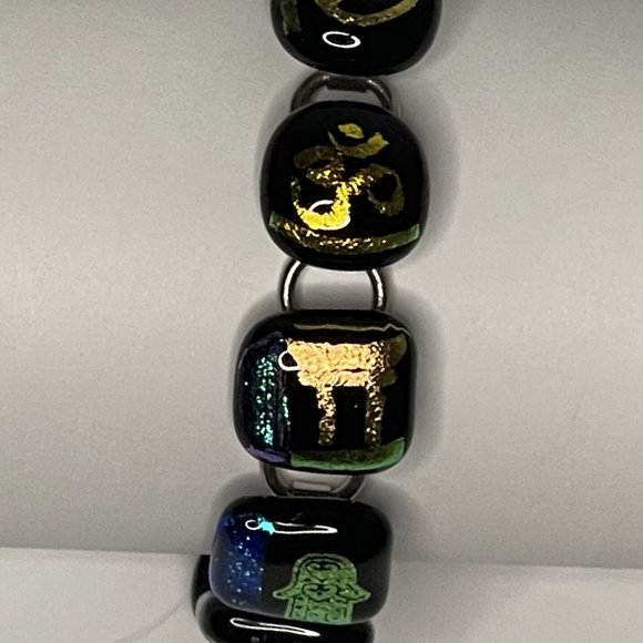 Coexist Peace Bracelet Religious Symbols Dichroic Glass Metallic Iridescent Foil - Picture 2 of 14